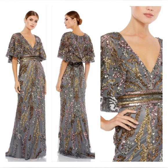 Mac Duggal 5439D NWT Cape Sleeve Sequin Dress - Picture 1 of 6